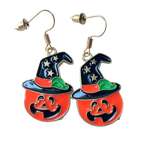 Jewelry - BNWT Halloween Pumpkin with Witch Hat Earrings - Festive and Spooky Chic